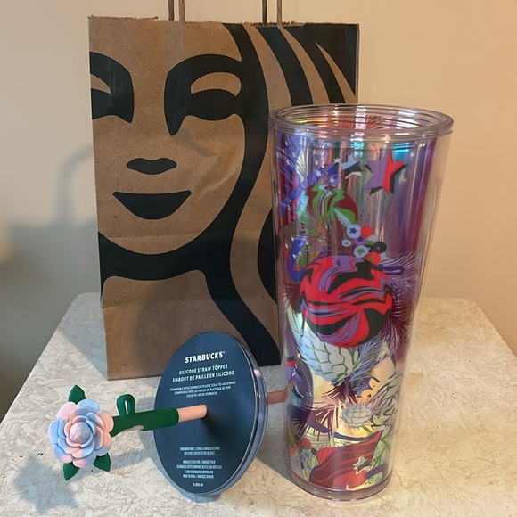 NEW Starbucks Rose Silicon Straw Topper Winter 2023 Floral Tumbler - Picture 4 of 8